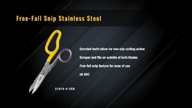 Klein Tools 21010-6-SEN Free-Fall Snip, Scraper, File, Serrated